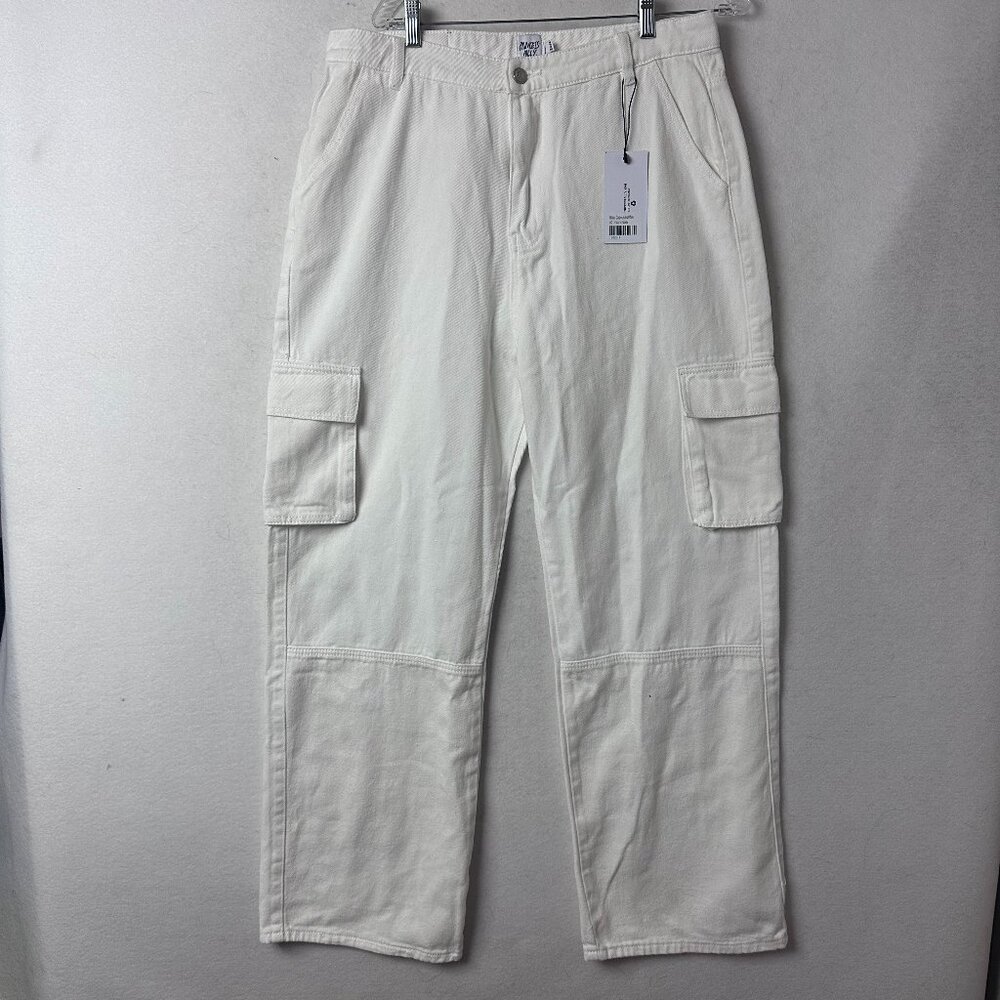 Princess Polly jeans‎ sz 12  Millard White Denim Cargo baggy wide leg Y2K NEW